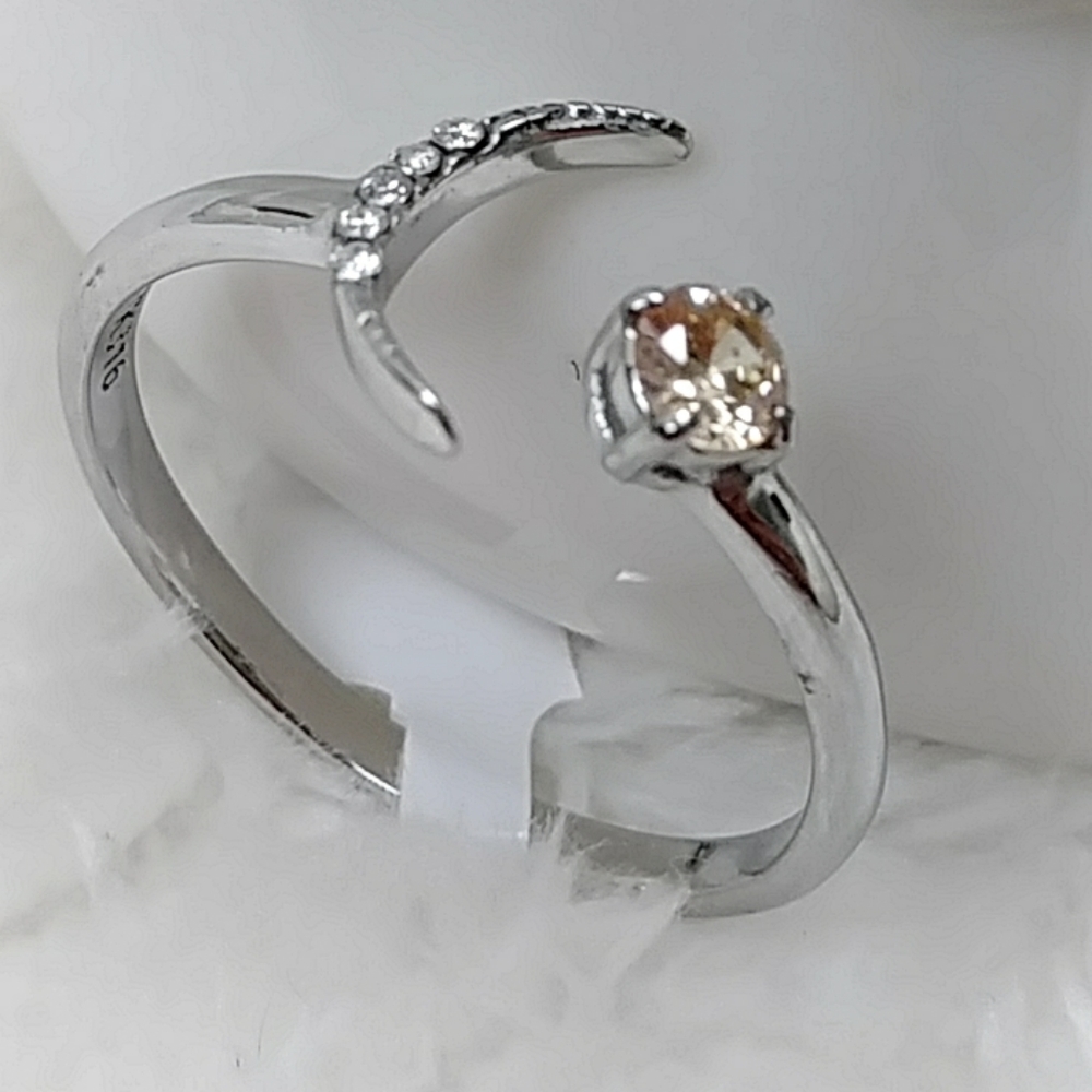 Crescent Moon Dainty Rhinestone Ring Celestial Galaxy Astrology Moon Child Ring - Picture 11 of 12